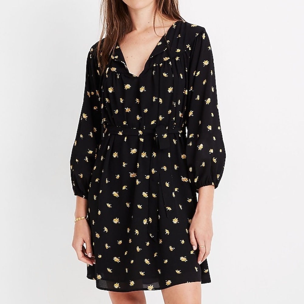 Madewell XS Tie-Waist Mini Dress in French Daisies